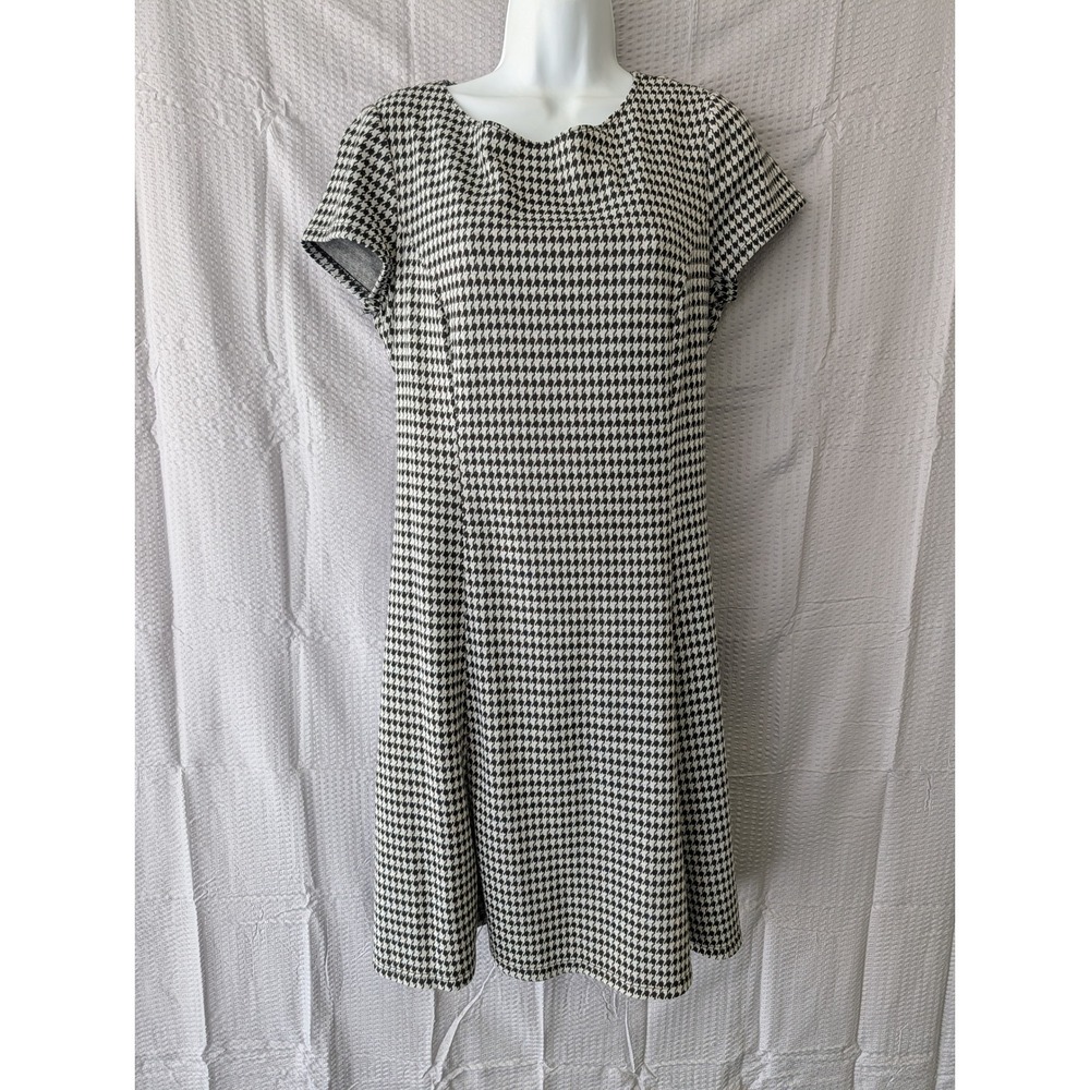 Perceptions Womens Size 14 Houndstooth Short Sleeve A-Line Boat Neck Knit Dress